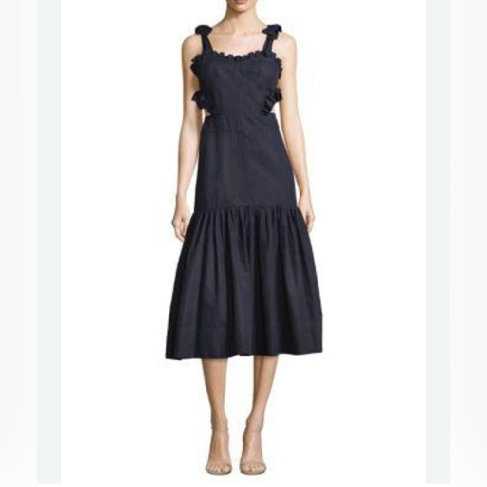 NWT! Rebecca Taylor Dark Navy Sleeveless Cotton Cutout Midi Dress Sz 0